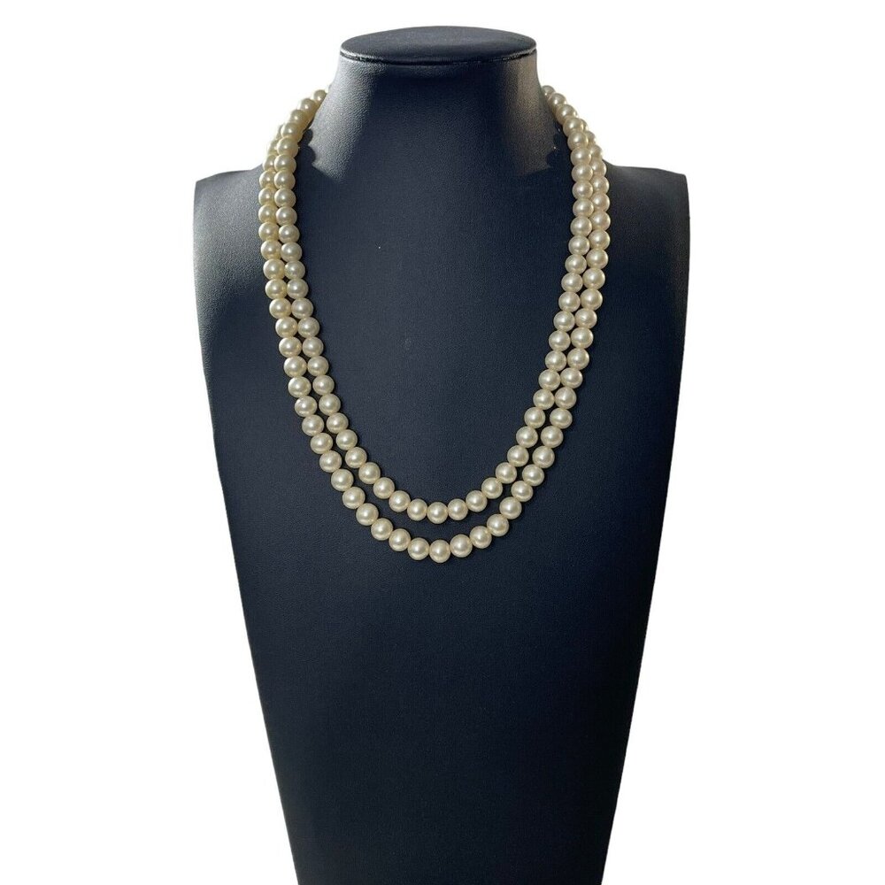 Double Strand Faux Glass Pearl Collar Necklace Sterling Clasp Vintage Heavy